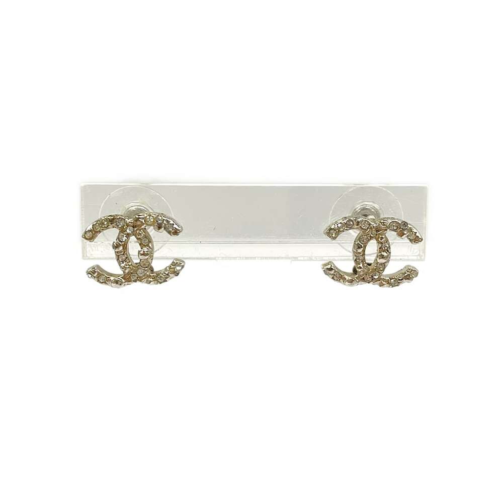 Chanel Coco Earrings Silver Clear Hardware Rhinestones - Picture 1 of 4